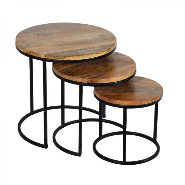 SET OF 3 STOOL WITH MANGO WOOD TOP